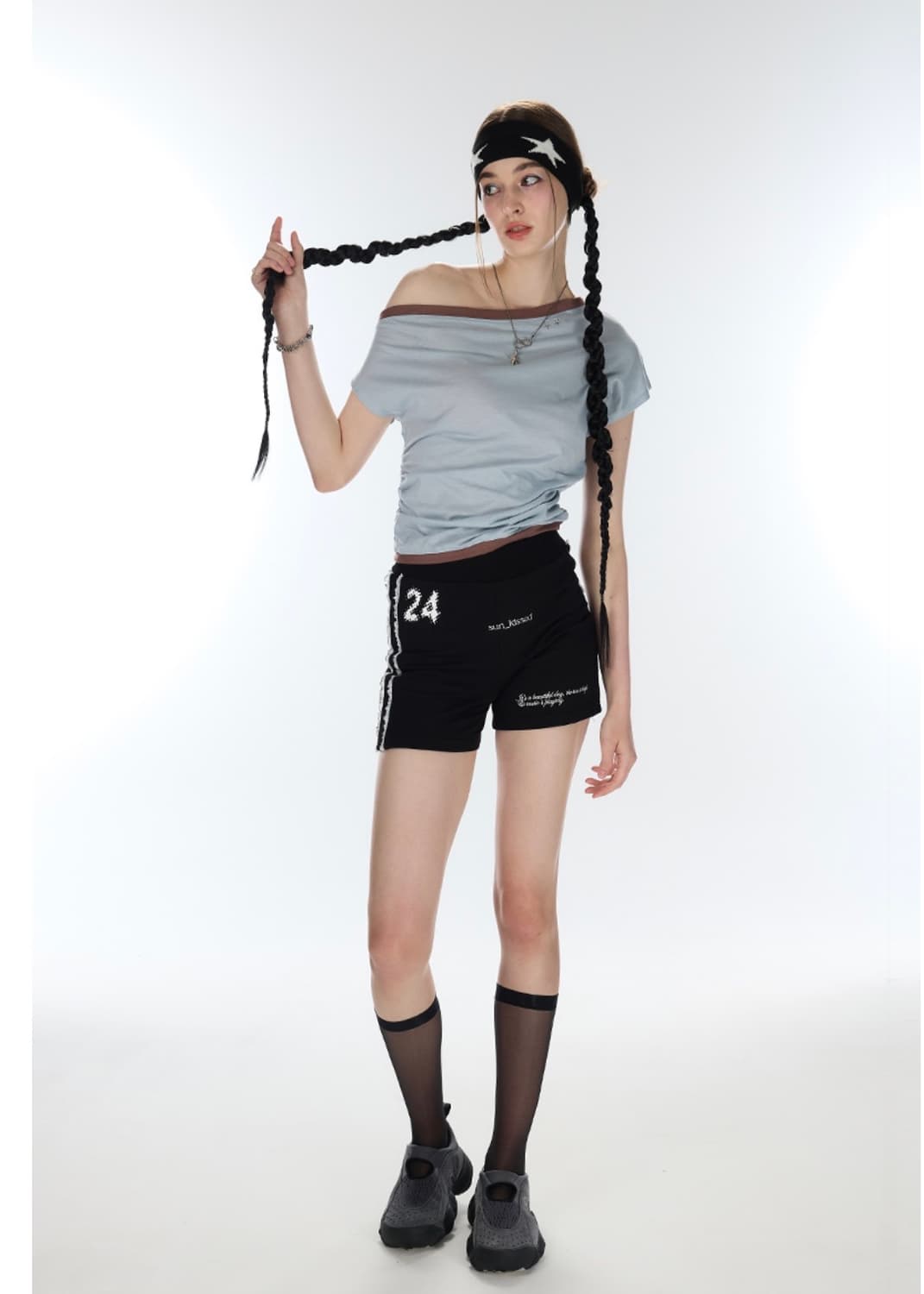 라티젠 원숄더 보트넥 탑 스카이 블루 상품이미지3