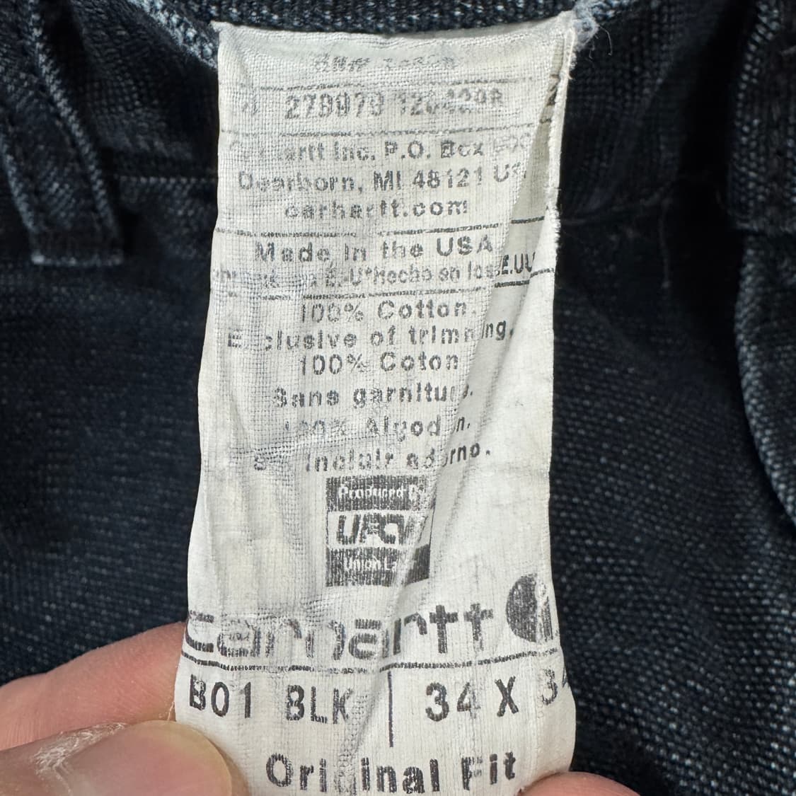칼하트 OG 더블니 블랙 덕캔버스 하드 페이딩 카펜터 와이드 워크팬츠 상품이미지9