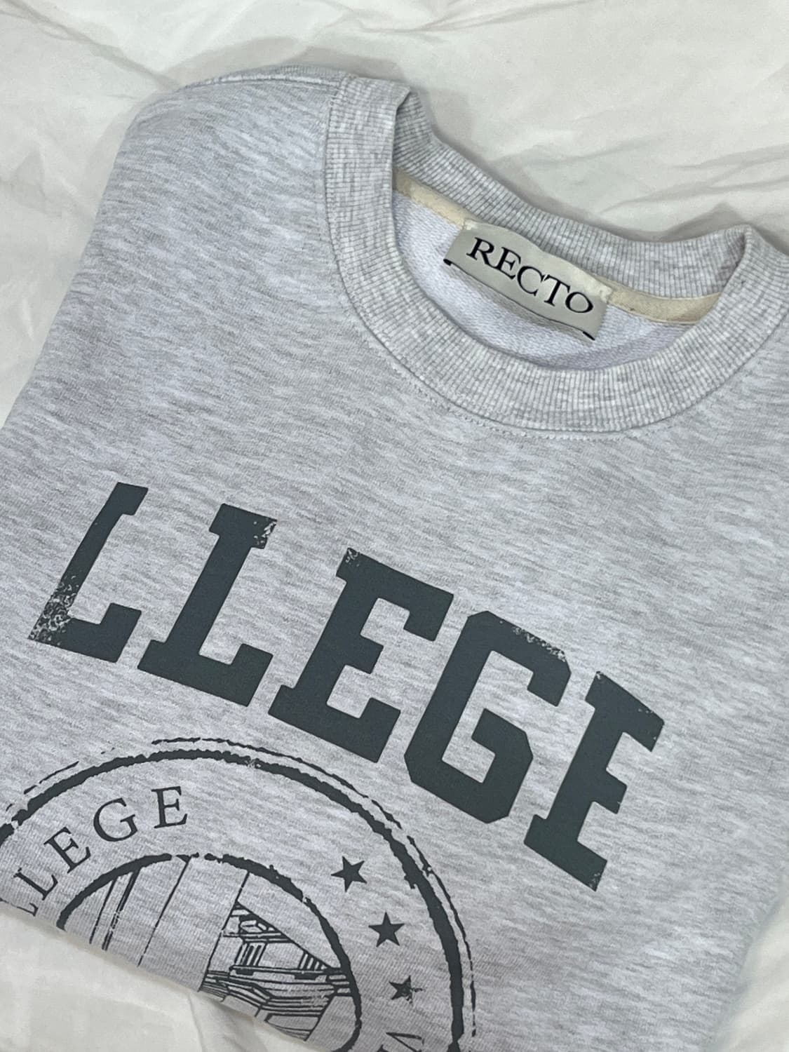 렉토 맨투맨 멜란지 그레이 유니섹스 공용 Recto LLEGE LOGO 상품이미지1