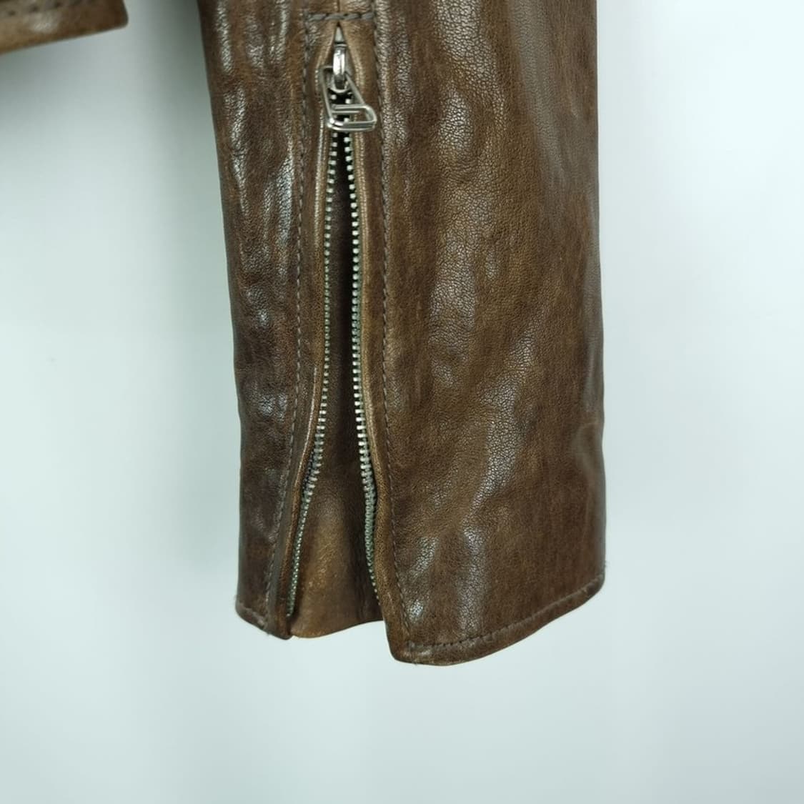 [빈티지] 리얼 램스킨 양가죽 사선 라이더 가죽 자켓 브라운 M17441 상품이미지6