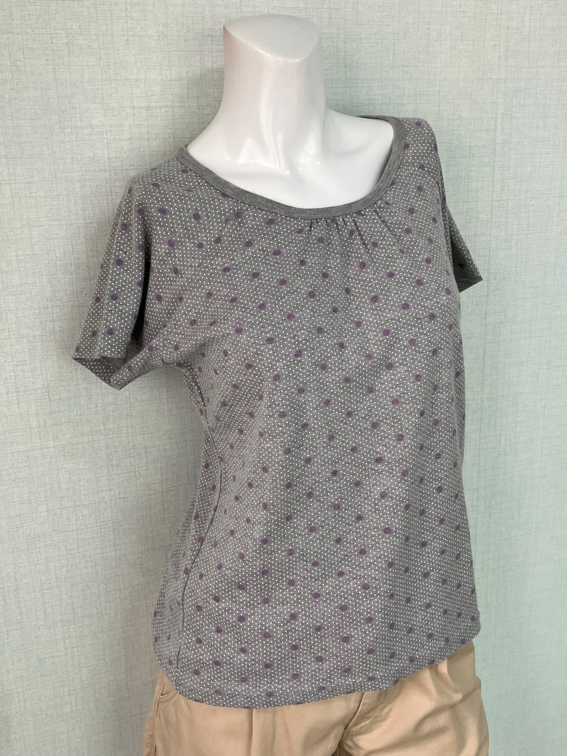 gray purple dot shirring half t-shirt 상품이미지8