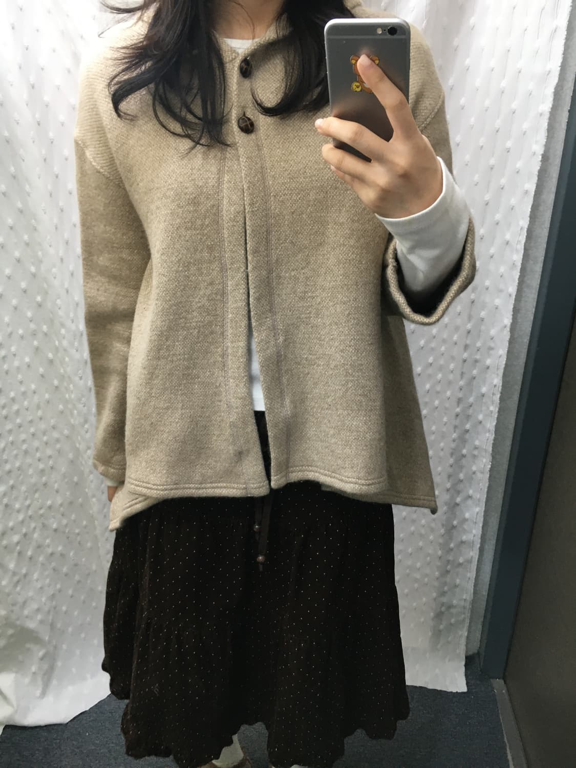 베이지 울 투버튼 언발 가디건 상품이미지2