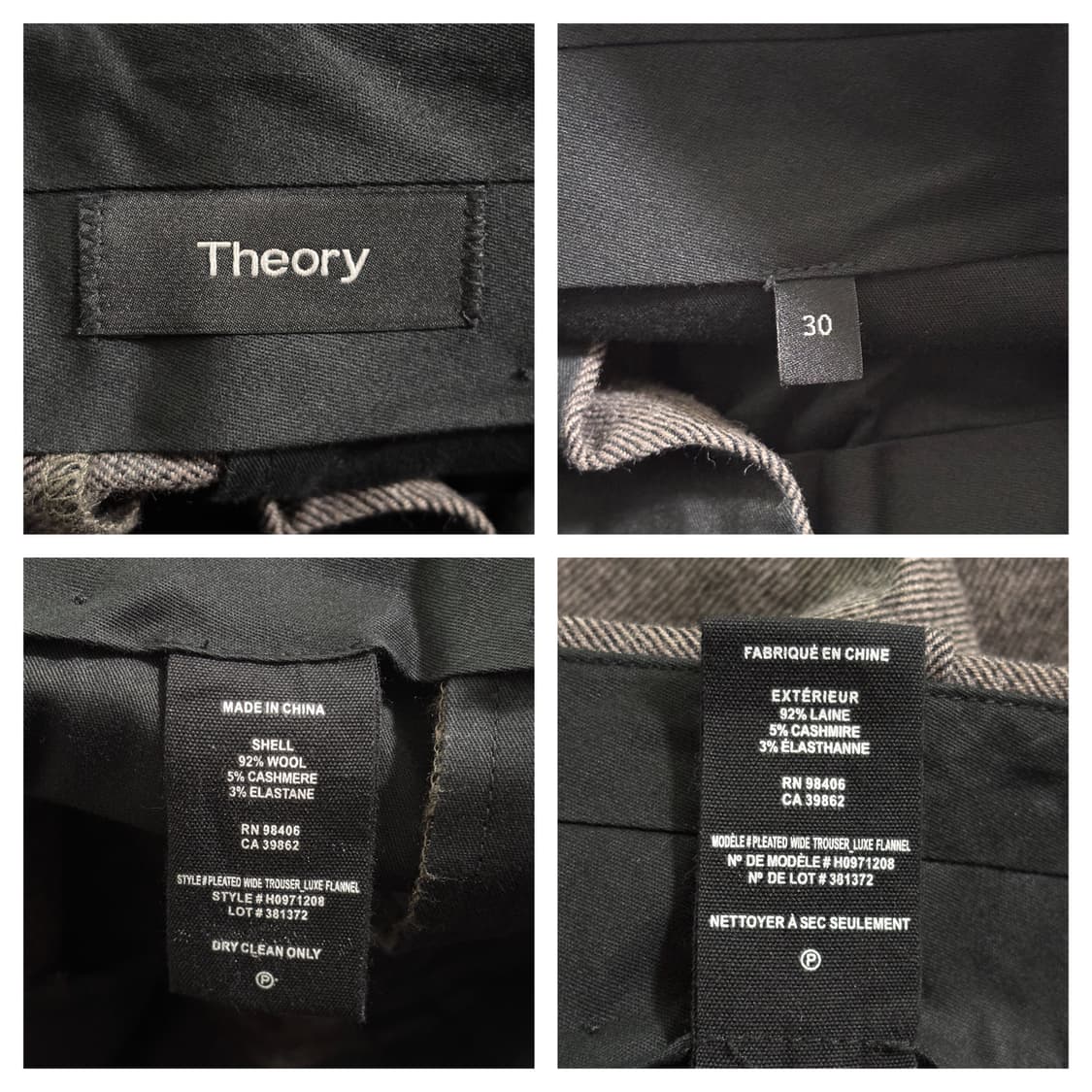 띠어리 울 캐시미어 원턱 와이드 트라우저팬츠30"/그레이 상품이미지6