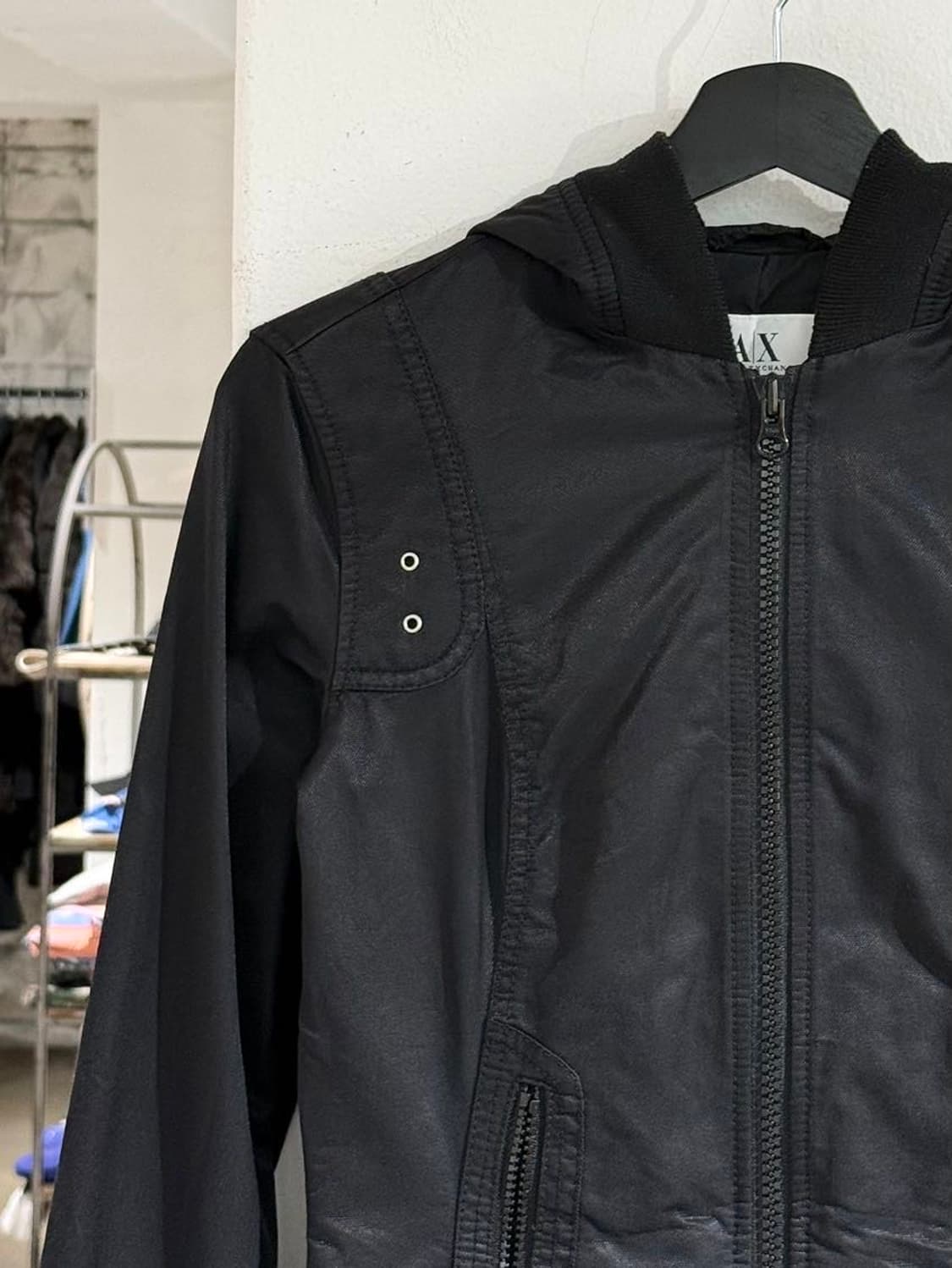 아르마니 익스체인지 블랙 코튼 나일론 후디 집업 자켓 상품이미지2
