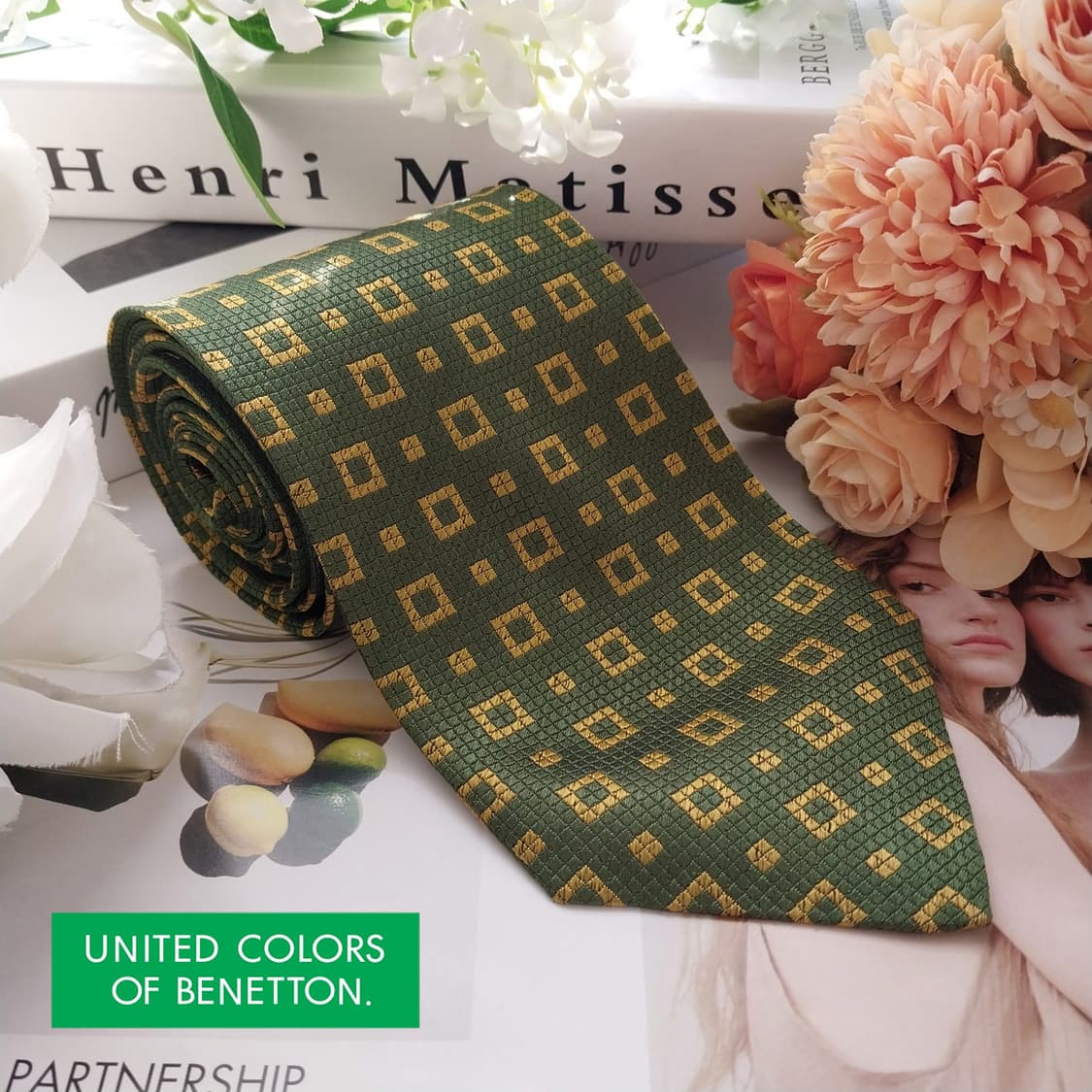 베네통 실크 그린 기하학 자카드 넥타이 9.1cm B등급 K1657
 상품이미지2