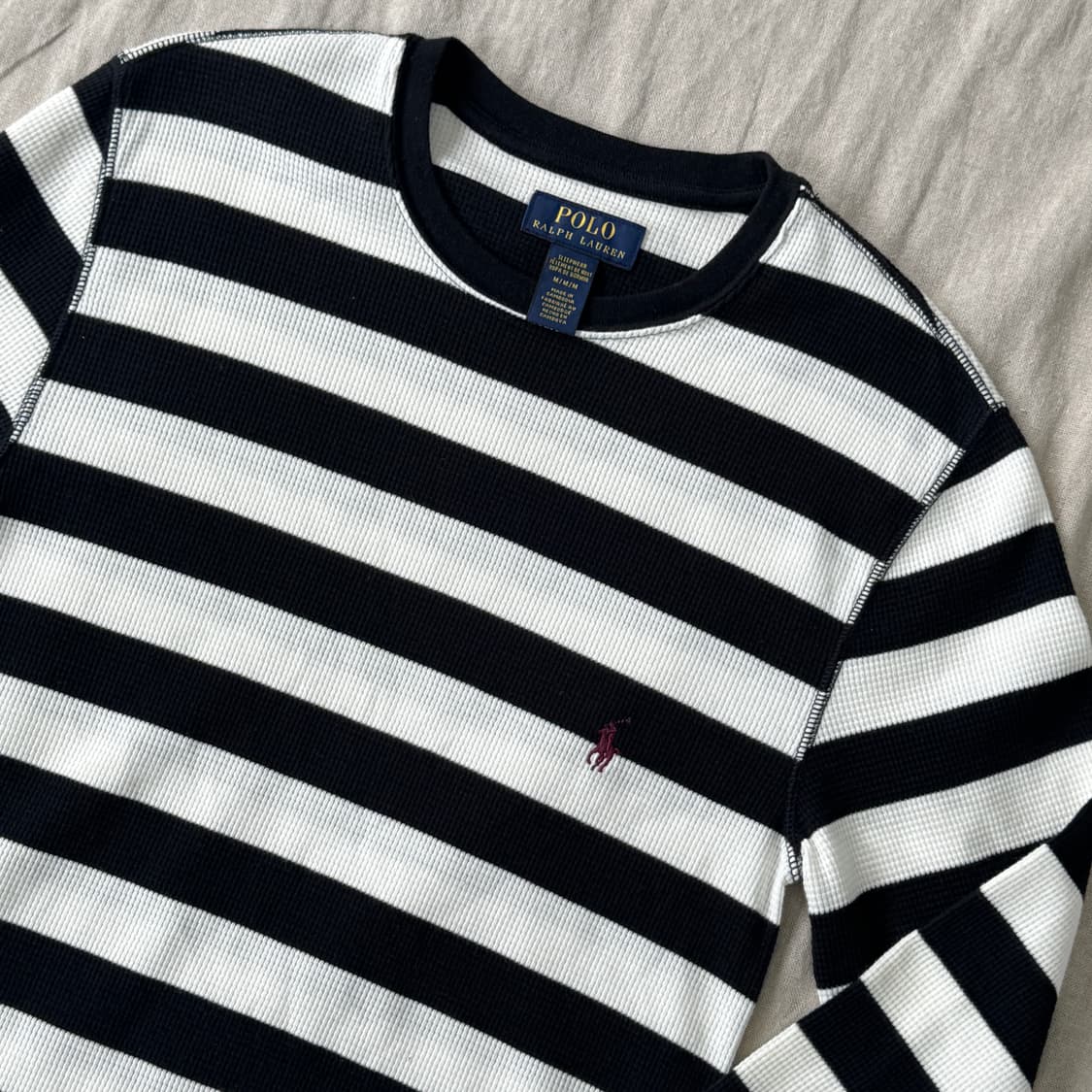 폴로랄프로렌 검흰 스트라이프 와플 슬리브 M 상품이미지2