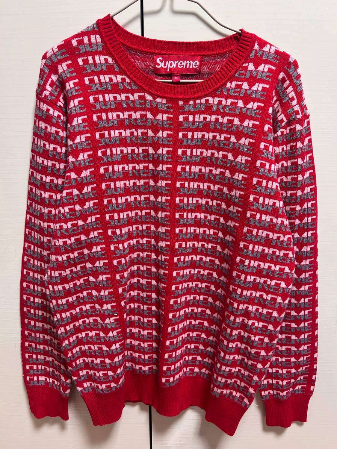 슈프림 로고 패턴 스웨터 레드 XL 상품이미지1