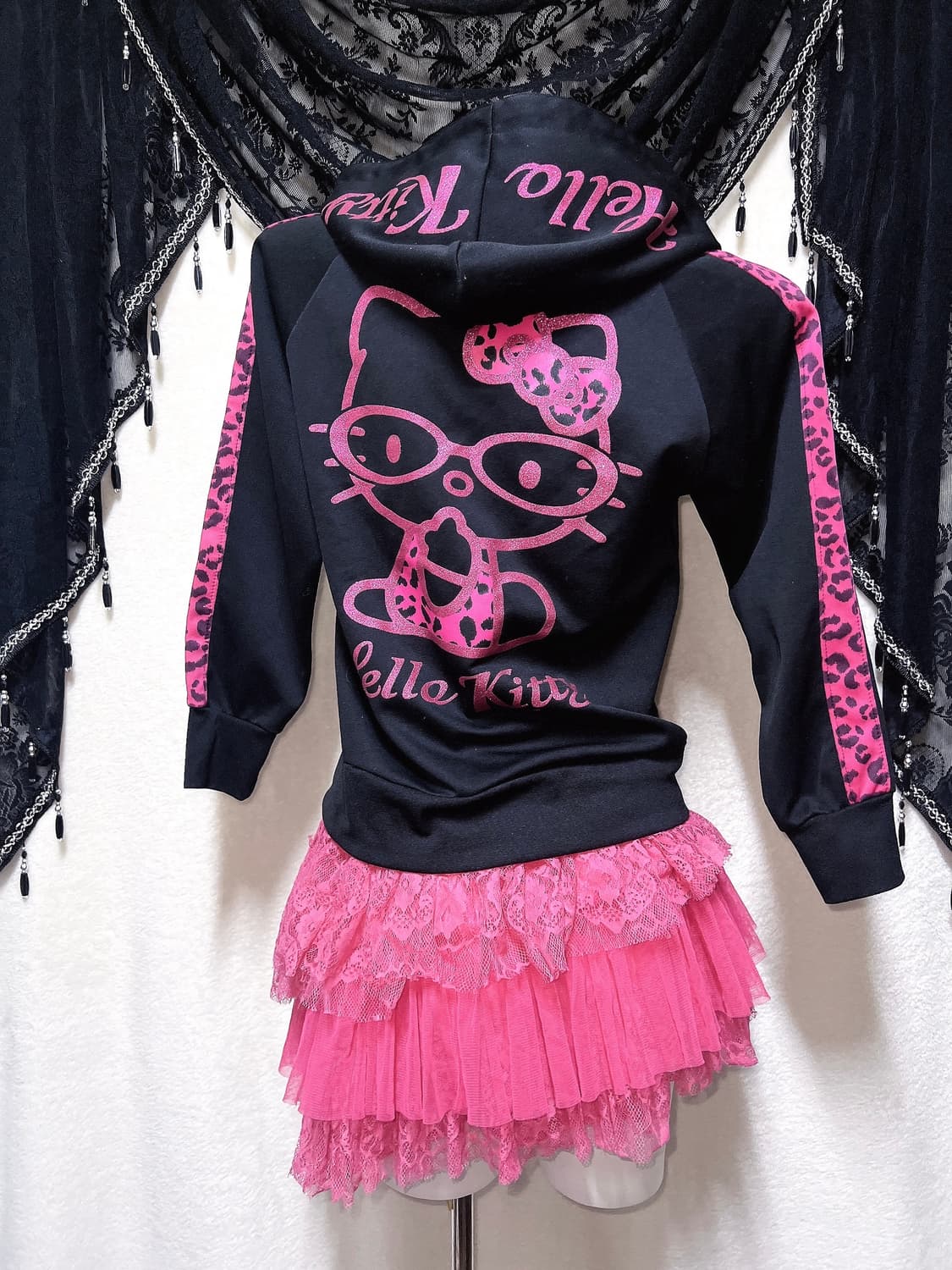 헬로키티 후드집업 고전 레오파드 호피 핑크 갸루 키치 펑크 히메 핀터 상품이미지1