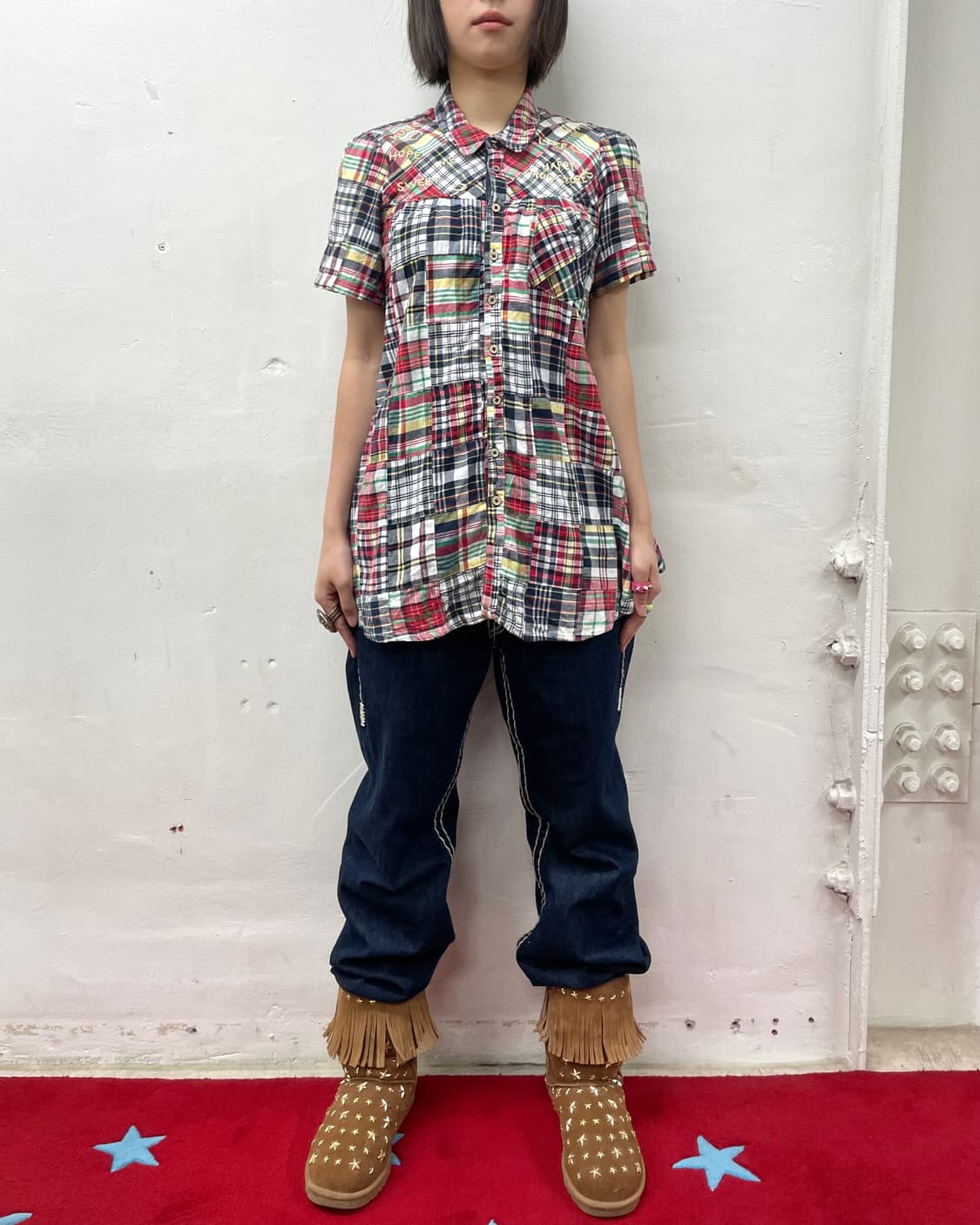  Patchwork Check Shoulder Dress 상품이미지7