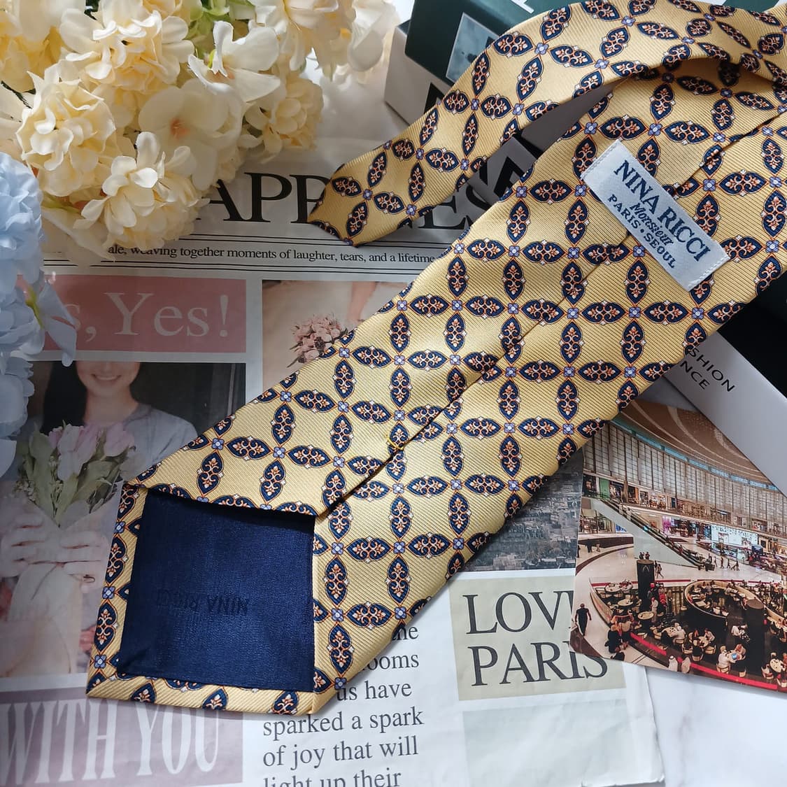 니나리치 실크 옐로우 패턴 넥타이 10cm A+등급 E937 상품이미지5