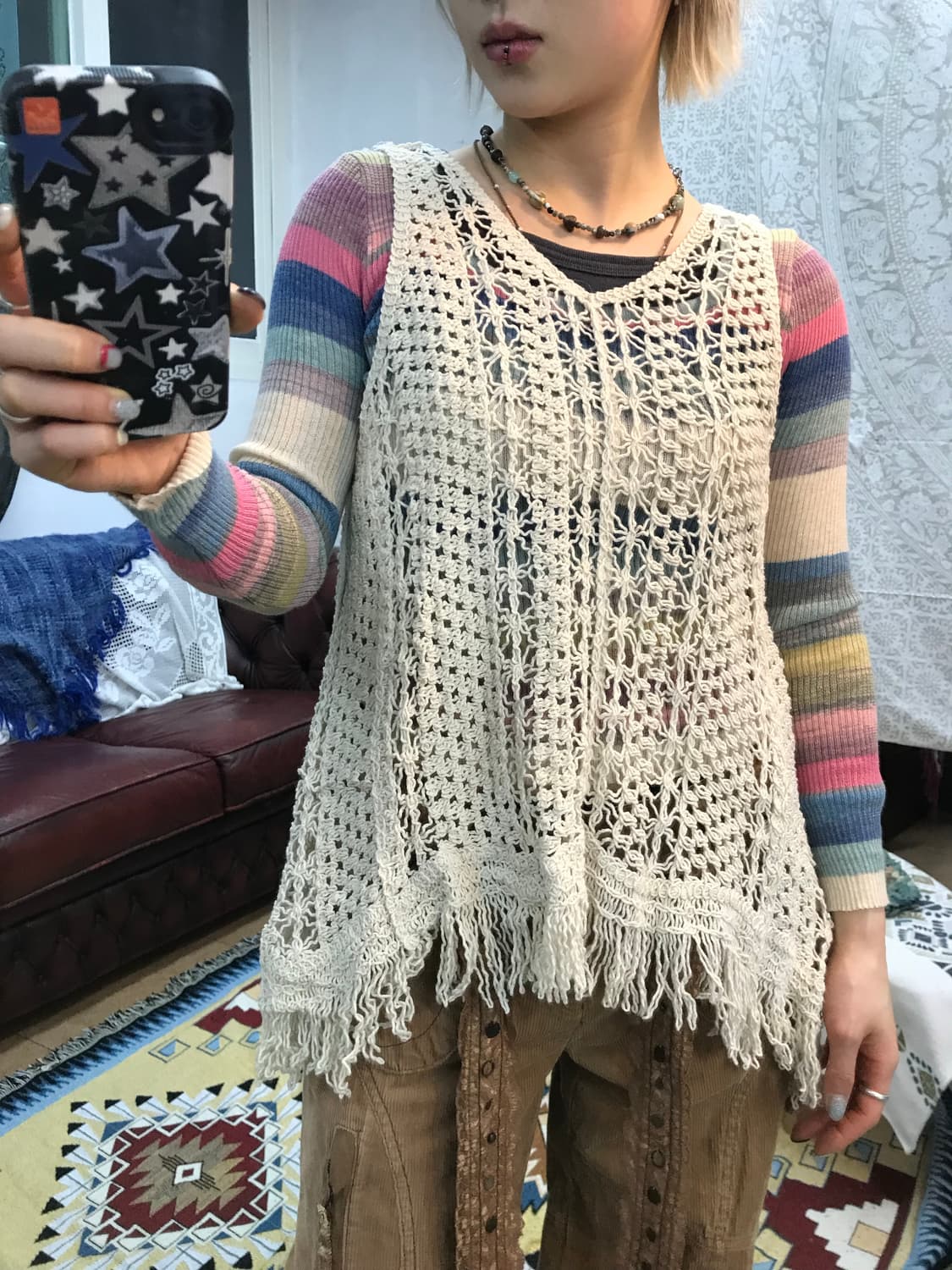 빈티지 모리 그물 니트조끼 베스트  상품이미지1