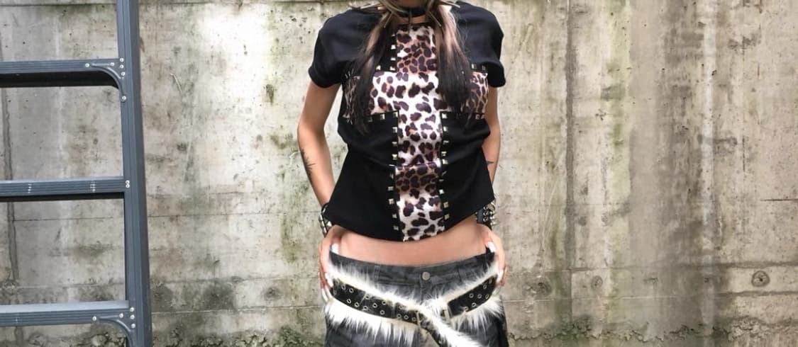 십자가 레오파드 펑크 갸루 반팔 상품이미지1