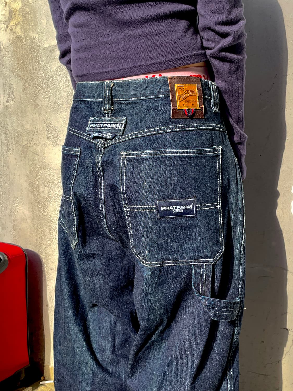 90s 펫팜 카펜터 자수 와이드 데님 청바지 올드스쿨 힙합 팬츠 XXL 상품이미지1