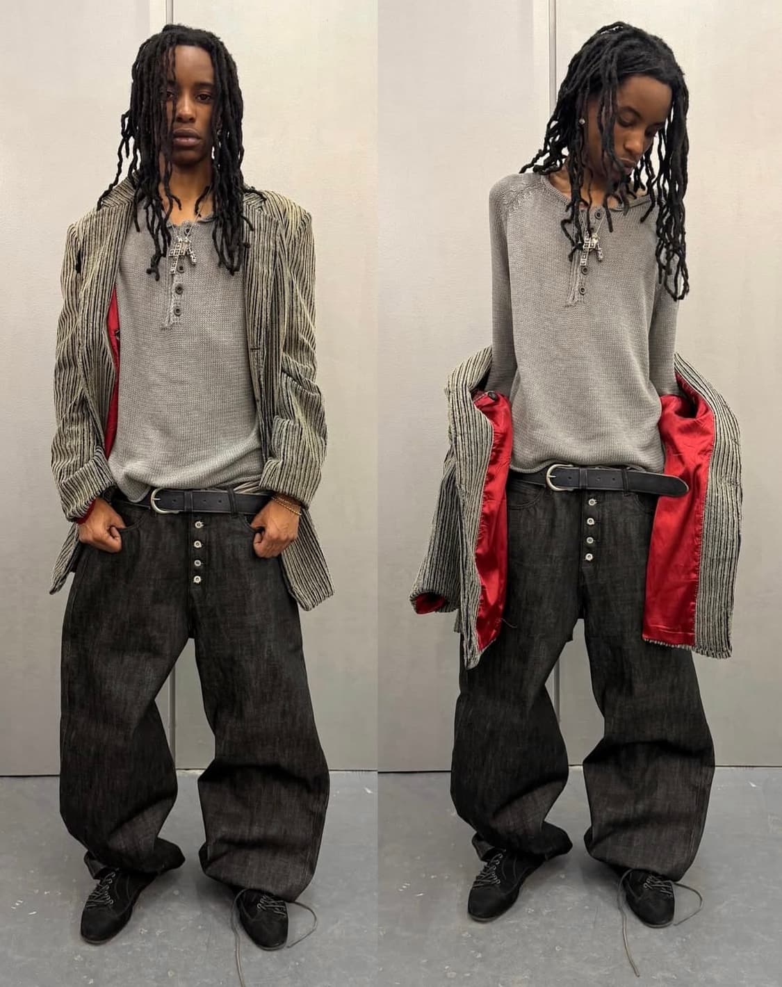 (A$AP Rocky 착용) 루즈핏 버튼 플라이 데님 블랙 (L) 상품이미지4