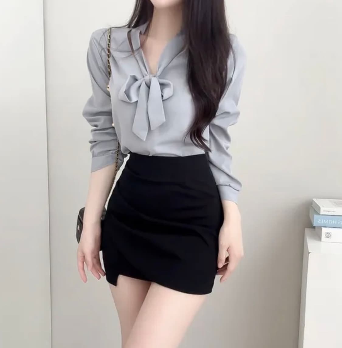 그레이 타이 블라우스 상품이미지3
