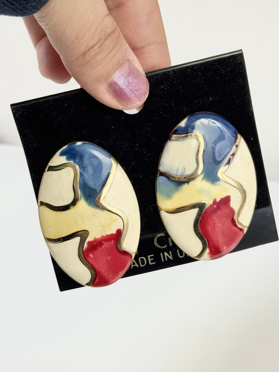 USA 90s Mindi Creations 에나멜 추상화 빈티지 귀걸이 상품이미지2