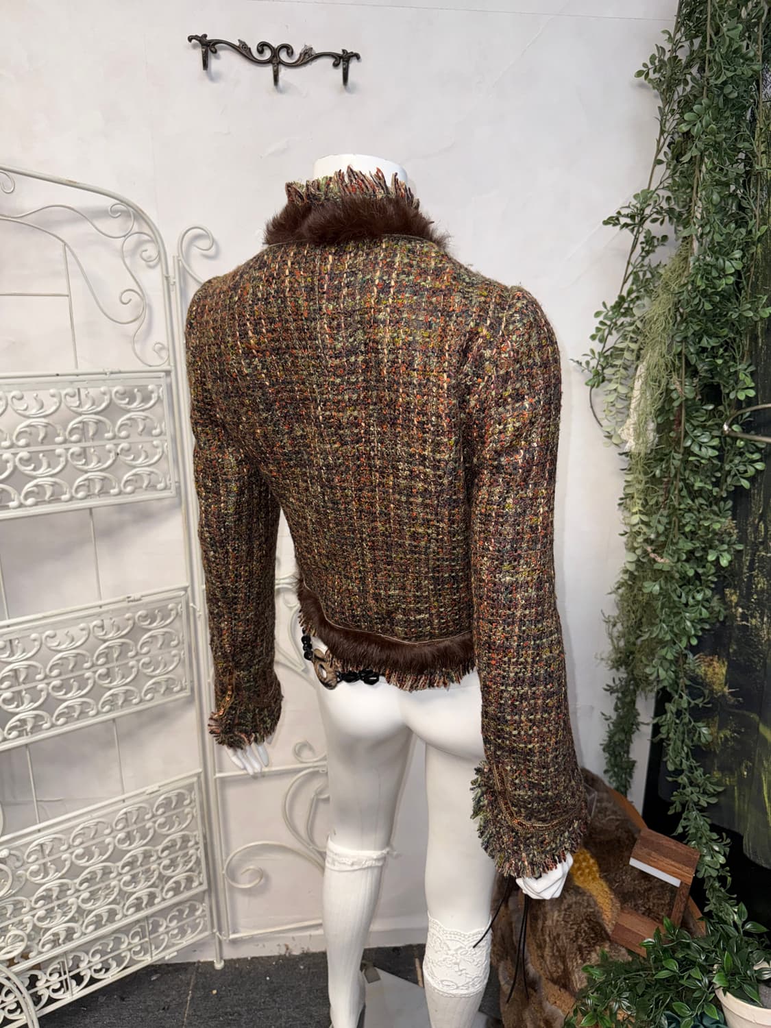 Khaki brown oriental rabbit fur tweed jk 상품이미지6