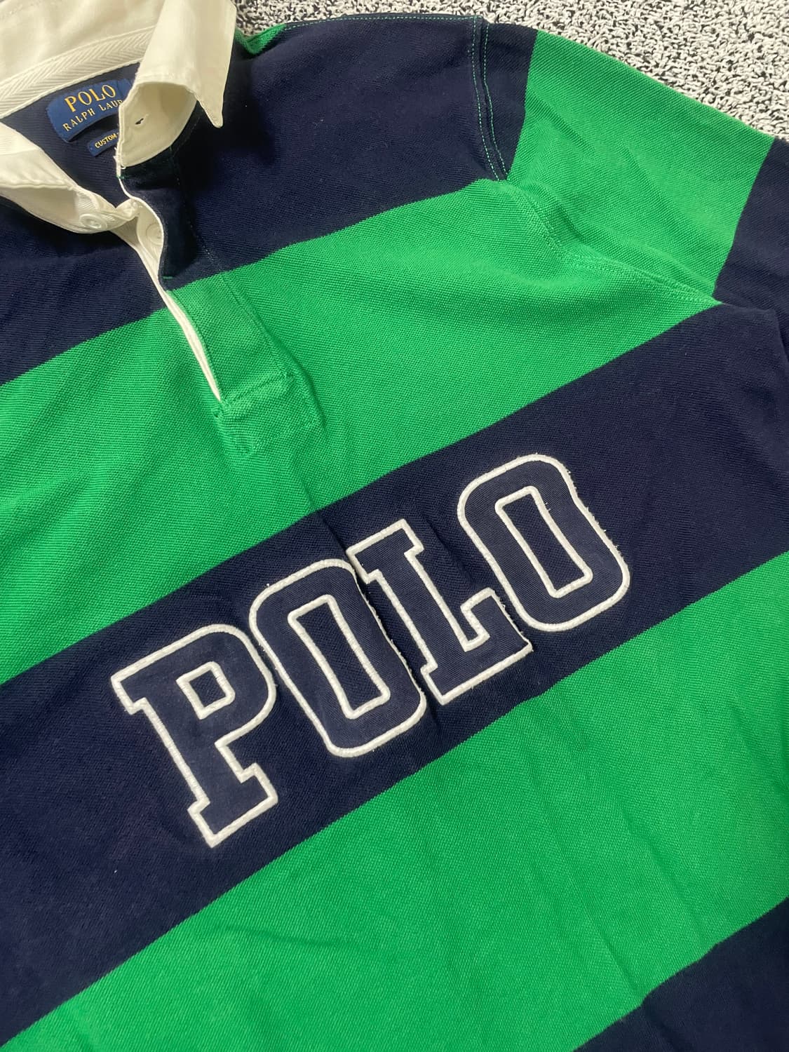 빈티지9. 폴로랄프로렌 스펠아웃 스트라이프 럭비 셔츠 네이비 그린 상품이미지3