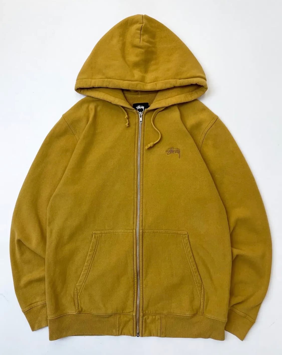 빈티지 스투시 베이직 스탁 로고 머스타드 후드집업 상품이미지1