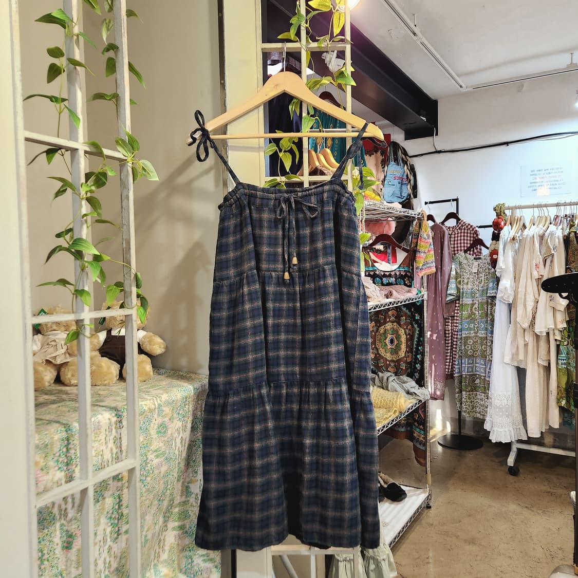 그린 체크 끈원피스 상품이미지2