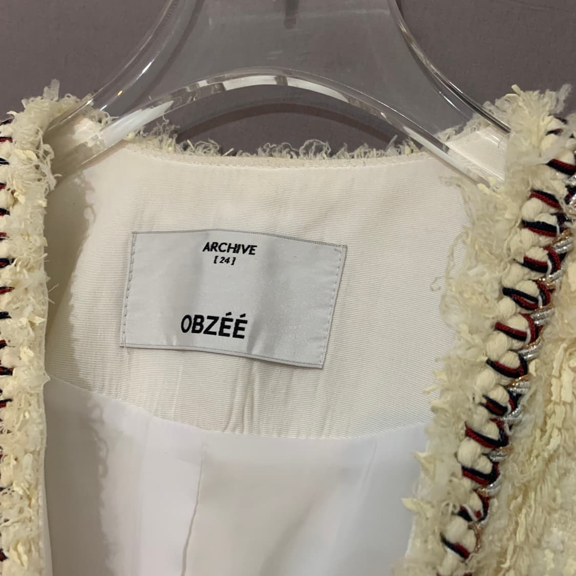 82 OBZEE 오브제 아이보리 브레이드 트리밍 트위드 자켓 상품이미지7