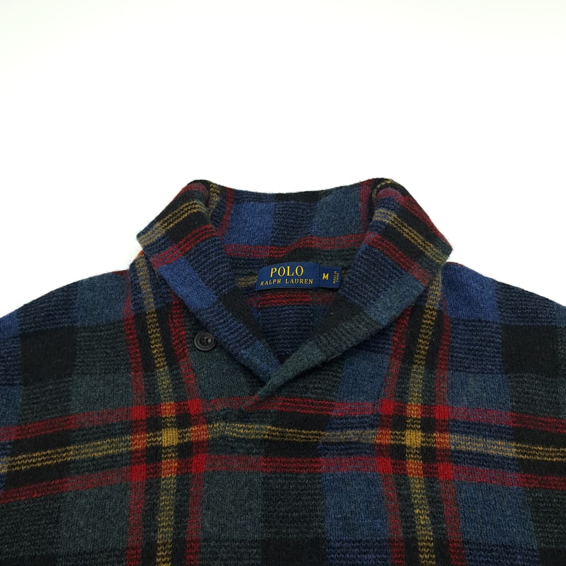 CN980 M 폴로 랄프로렌 타탄 램스울 숄카라 엘보패치 니트 스웨터 상품이미지2