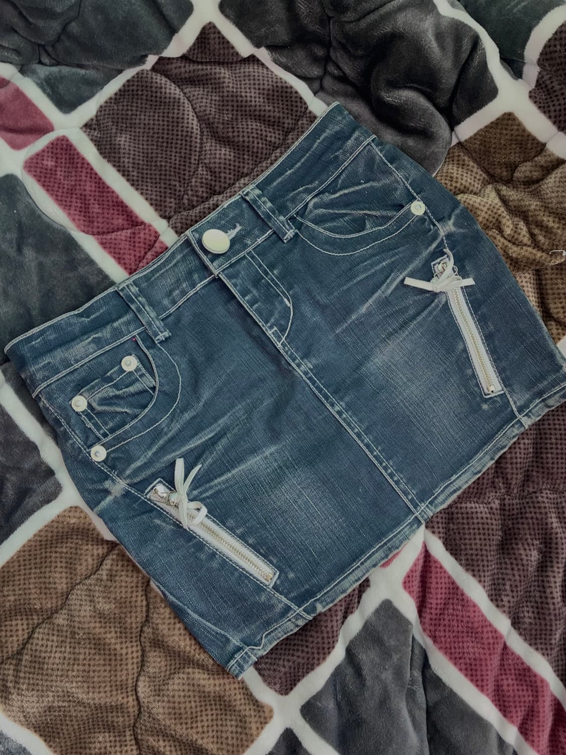 y2k 키치 리본지퍼 포인트 미니스커트 상품이미지1