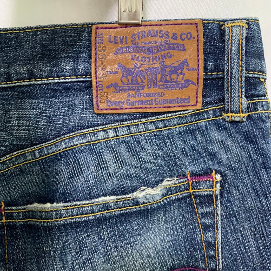 리바이스 빈티지 워싱 데님 데미지 컷팅 팬츠 중청바지 00s 36인치 상품이미지7