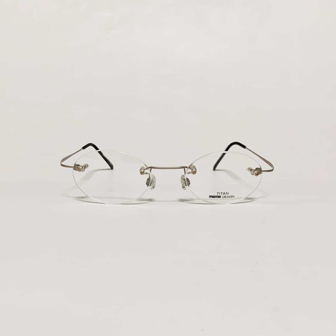 990 무테 원형 안경테 티타늄 무광 골드 라운드 빈티지 데드스탁 Y2K 상품이미지1