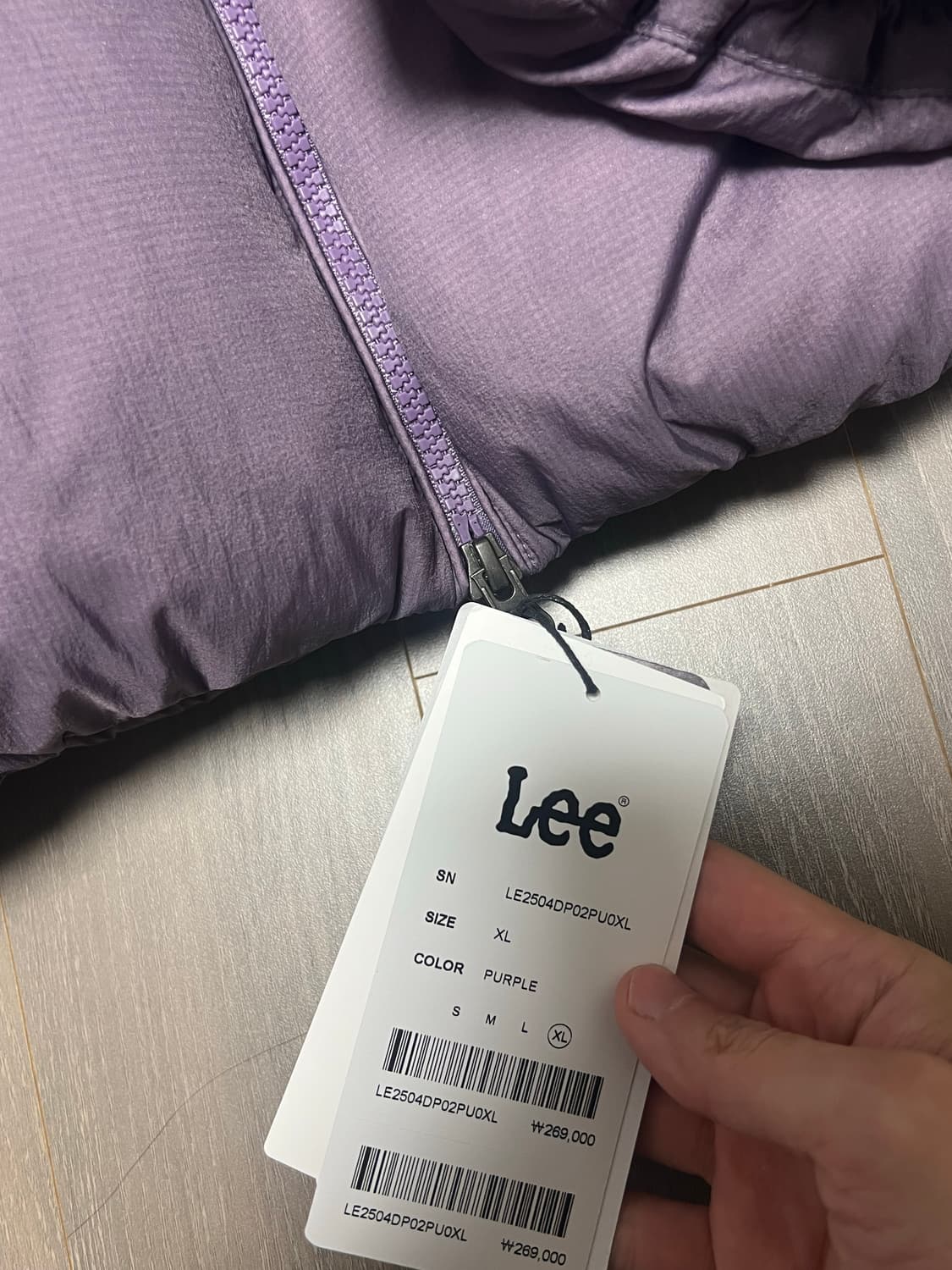 [새상품] Lee 후드 푸퍼 다운 퍼플 패딩 XL 상품이미지9