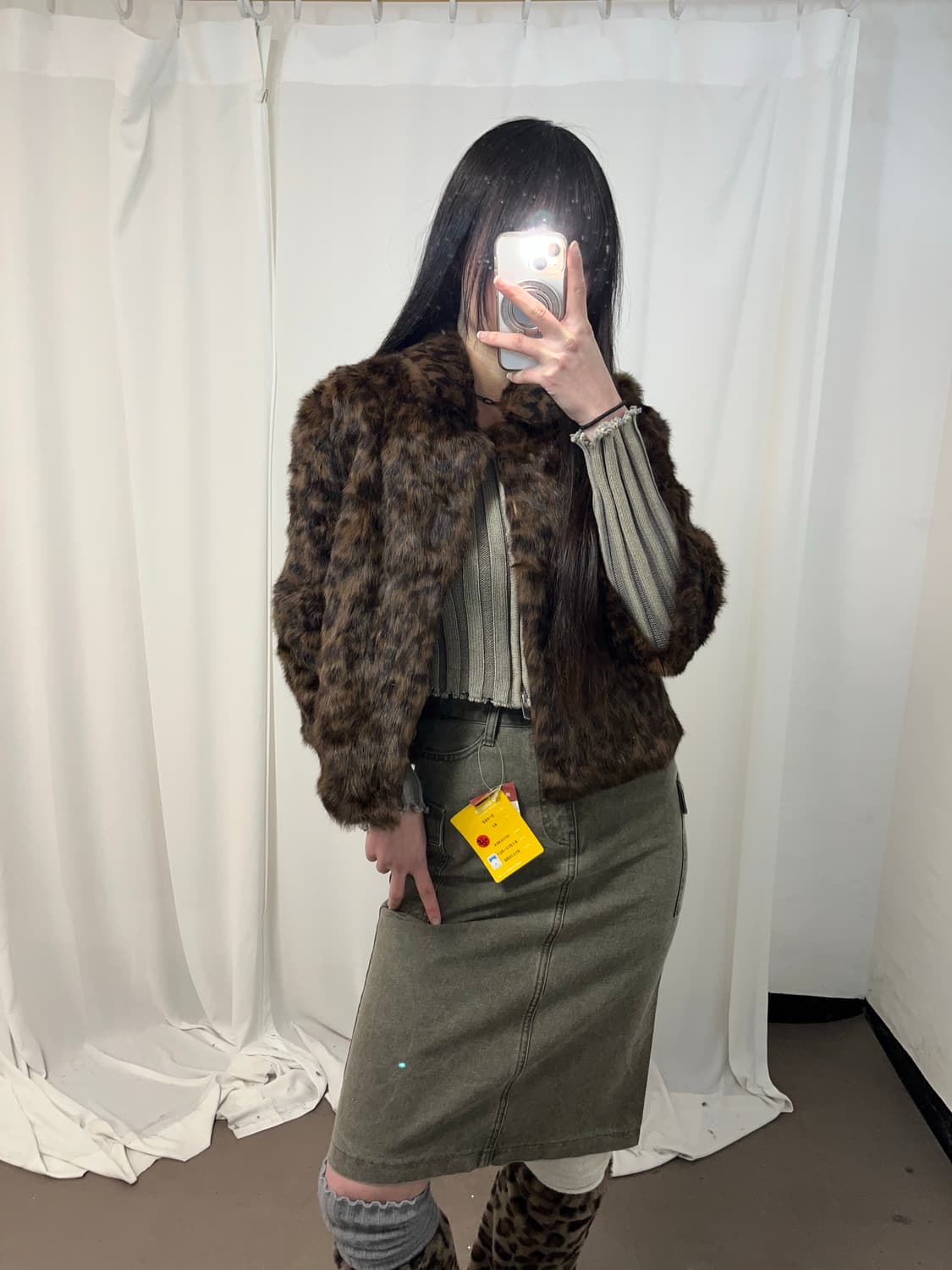 브라운 레오파드 래빗 퍼 자켓 ༒ 상품이미지1