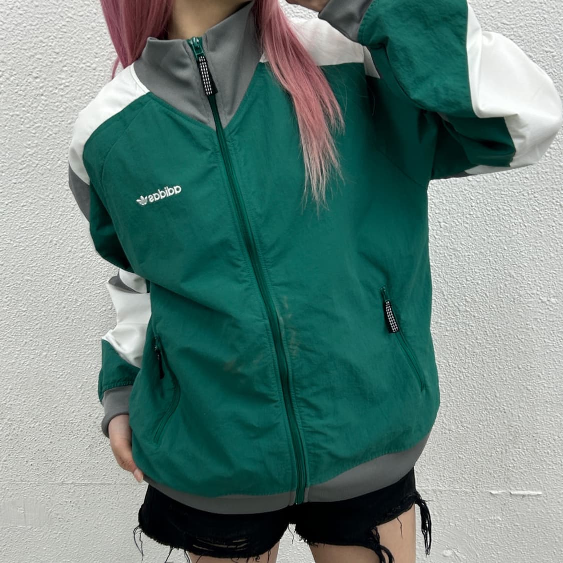 아디다스 그레이배색 딥그린 바람막이 XL 상품이미지1