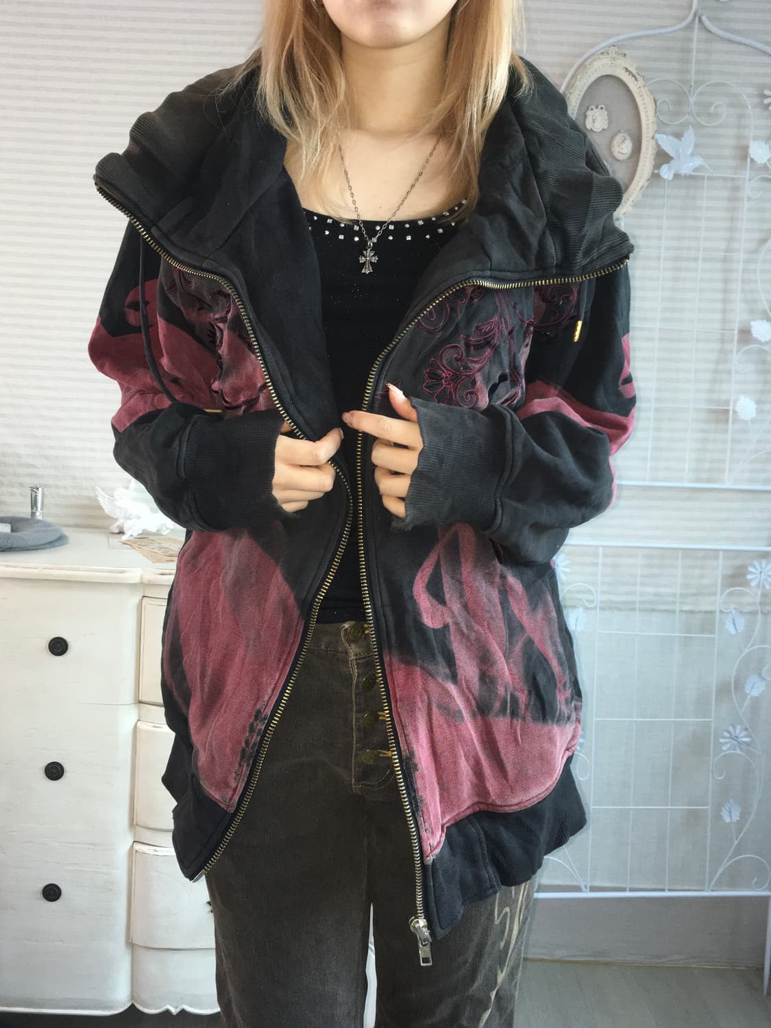 일본빈티지 오리엔탈 자수 블랙 후드집업 상품이미지8