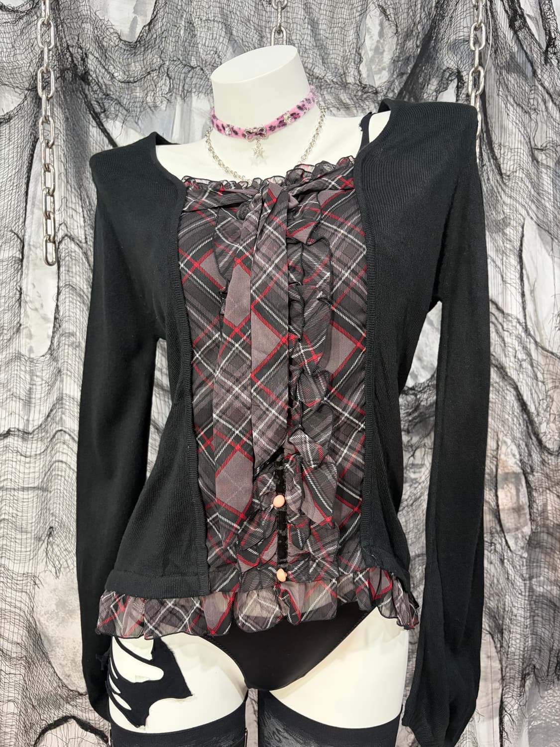 Y2k kitsch Gyaru lace frill knit long sl 상품이미지6