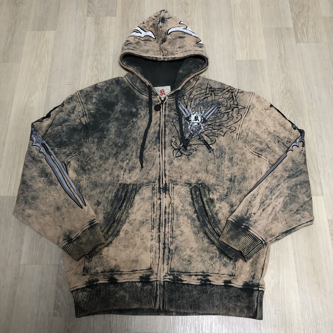 (XL) 00's 칸지 컬렉션 하드 워시드 그런지 그래피티 후드 집업  상품이미지1