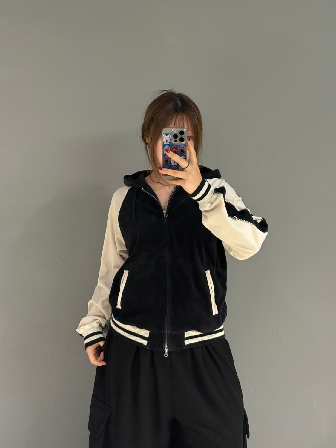 raglan 2-way velvet hood zip-up 상품이미지1