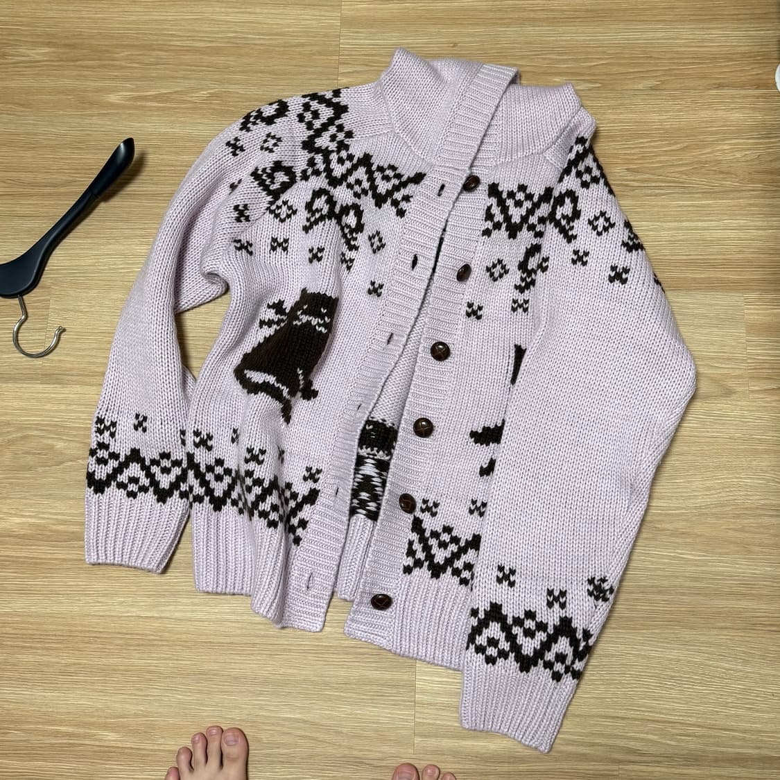 장원영 로라로라 고양이 자카드 후드 가디건  상품이미지2