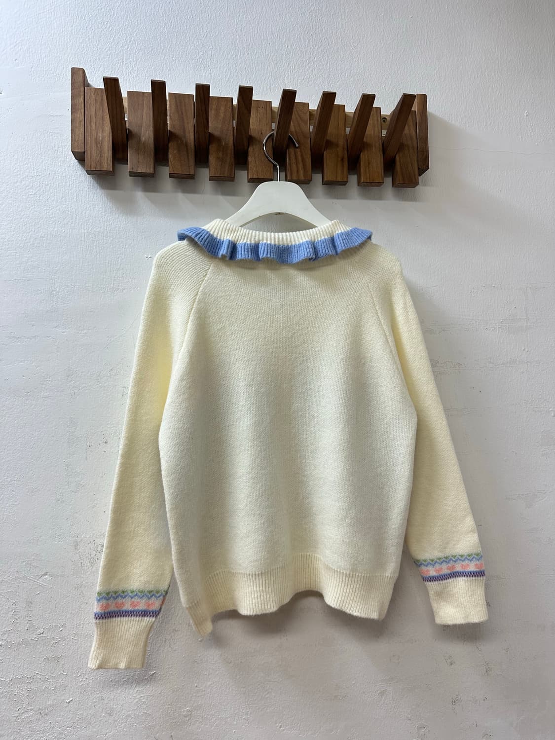 일본빈티지 플라워 크로셰 디테일 프릴 카라 니트 가디건 상품이미지6