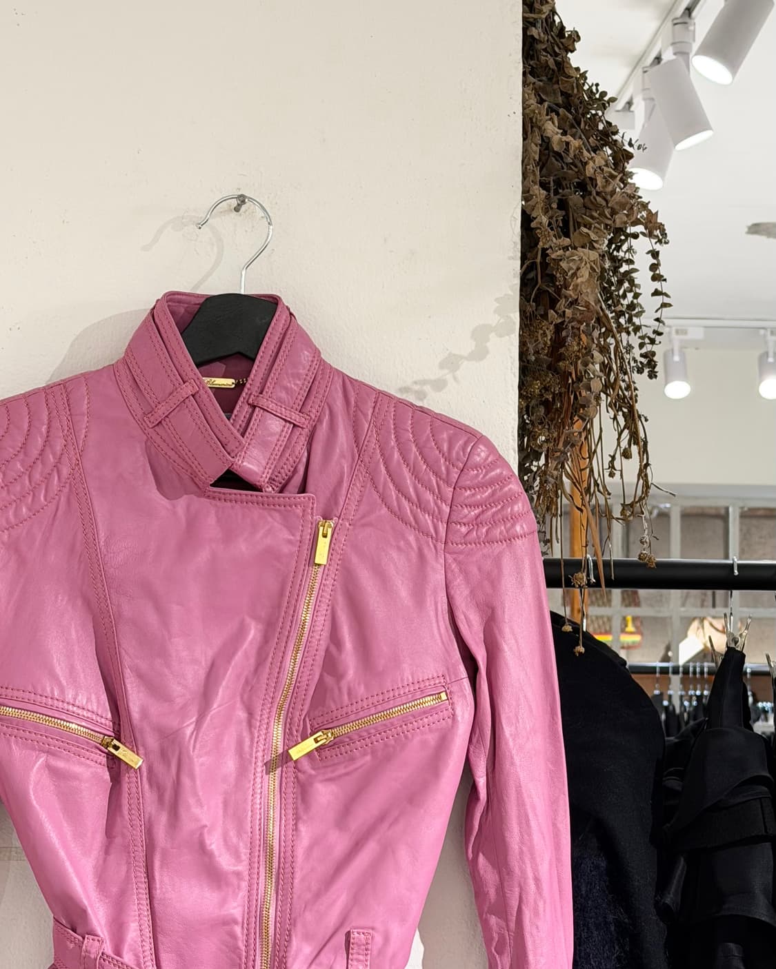 블루마린 핑크 쉽스킨 레더 바이크 자켓 상품이미지3