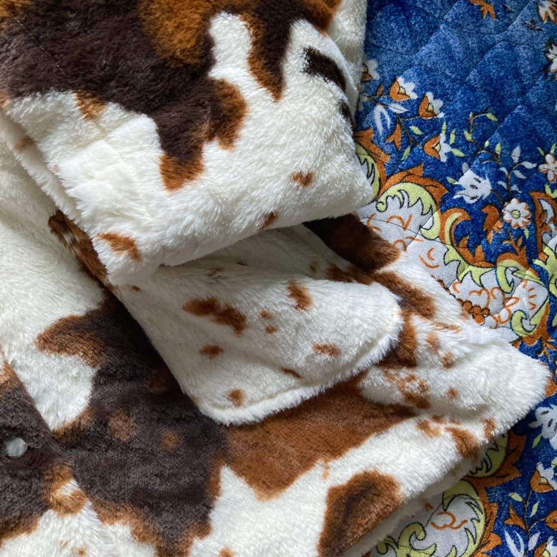 빈티지 사우스 웨스턴 카우 스킨 패턴 플리스 퍼 버튼 포켓 자켓 아터 상품이미지3