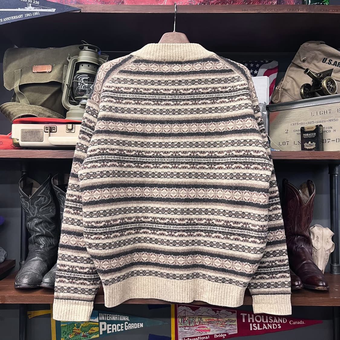 90s JPN 네이티브 패턴 버튼 풀오버 반집업 울 니트 아즈텍 N425 상품이미지2