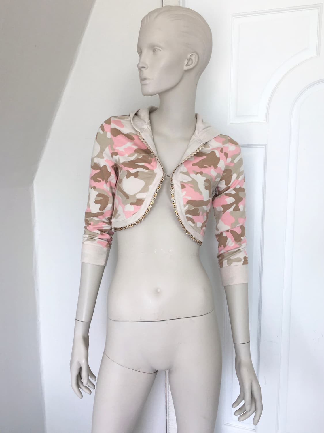 Camouflage Beaded Hoodie Bolero Pink 상품이미지4