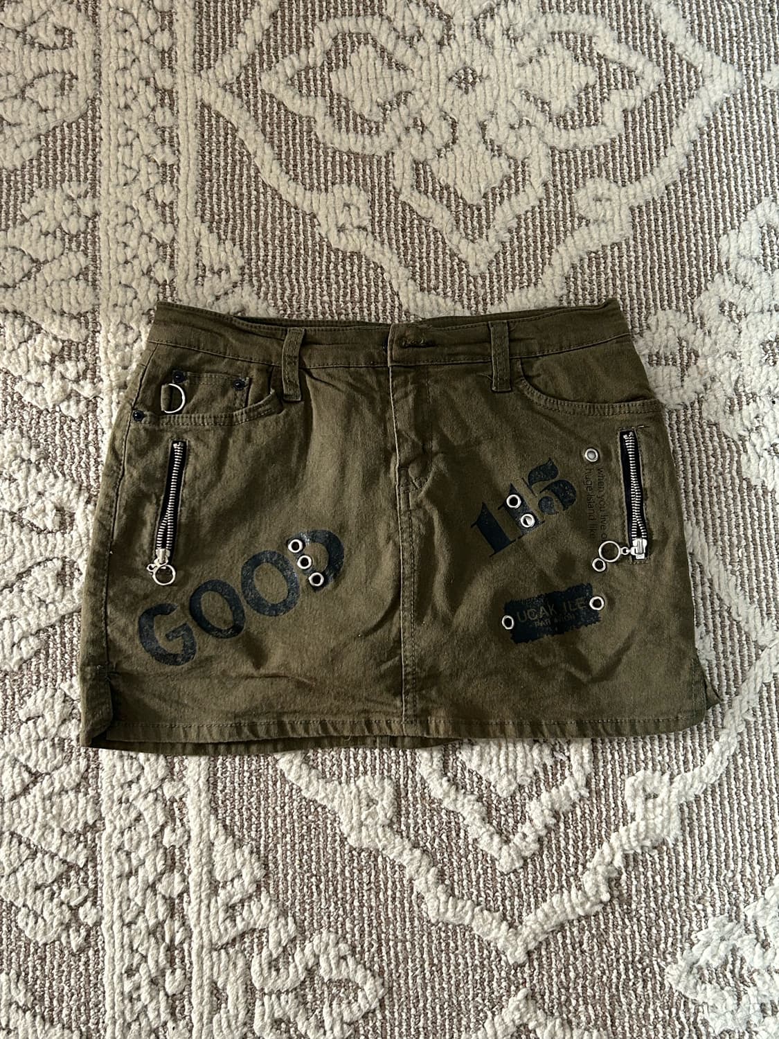 Y2K 펑투케 펑크 카키스터드디테일 스커트 상품이미지1