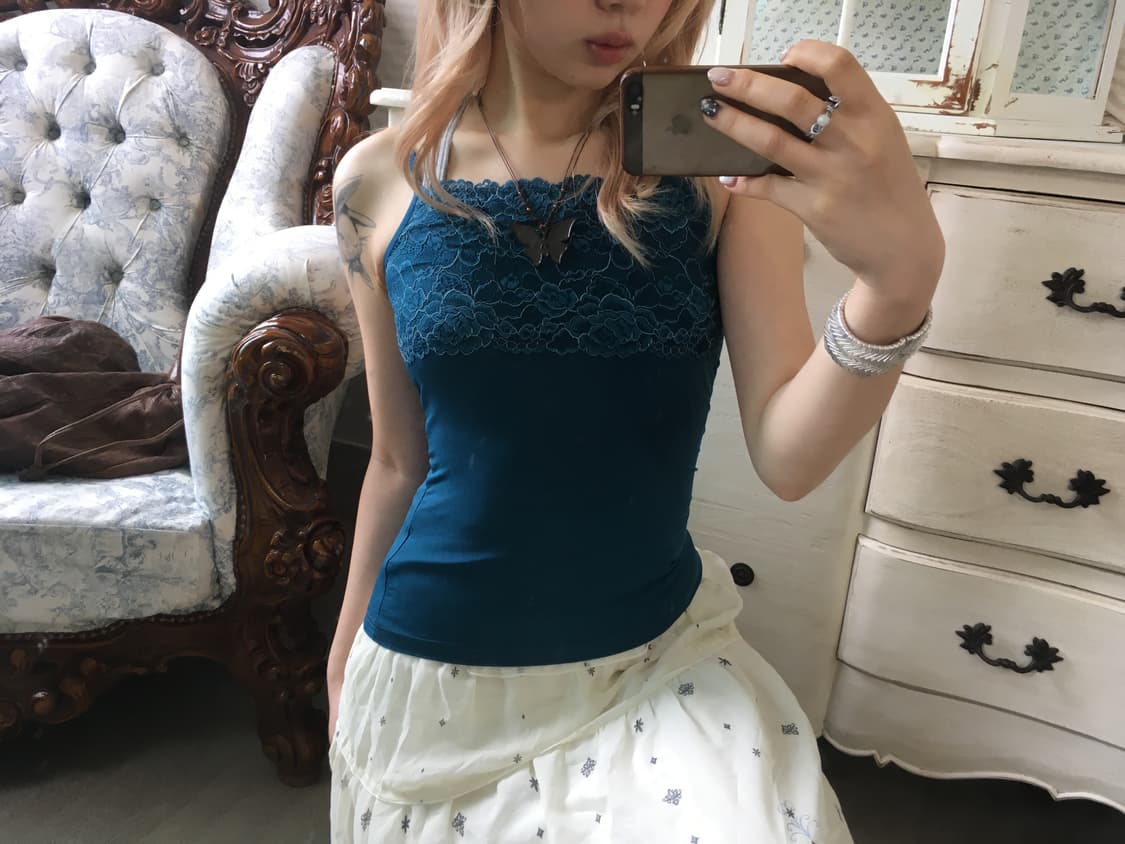 빈티지 청록 레이스 나시 상품이미지2