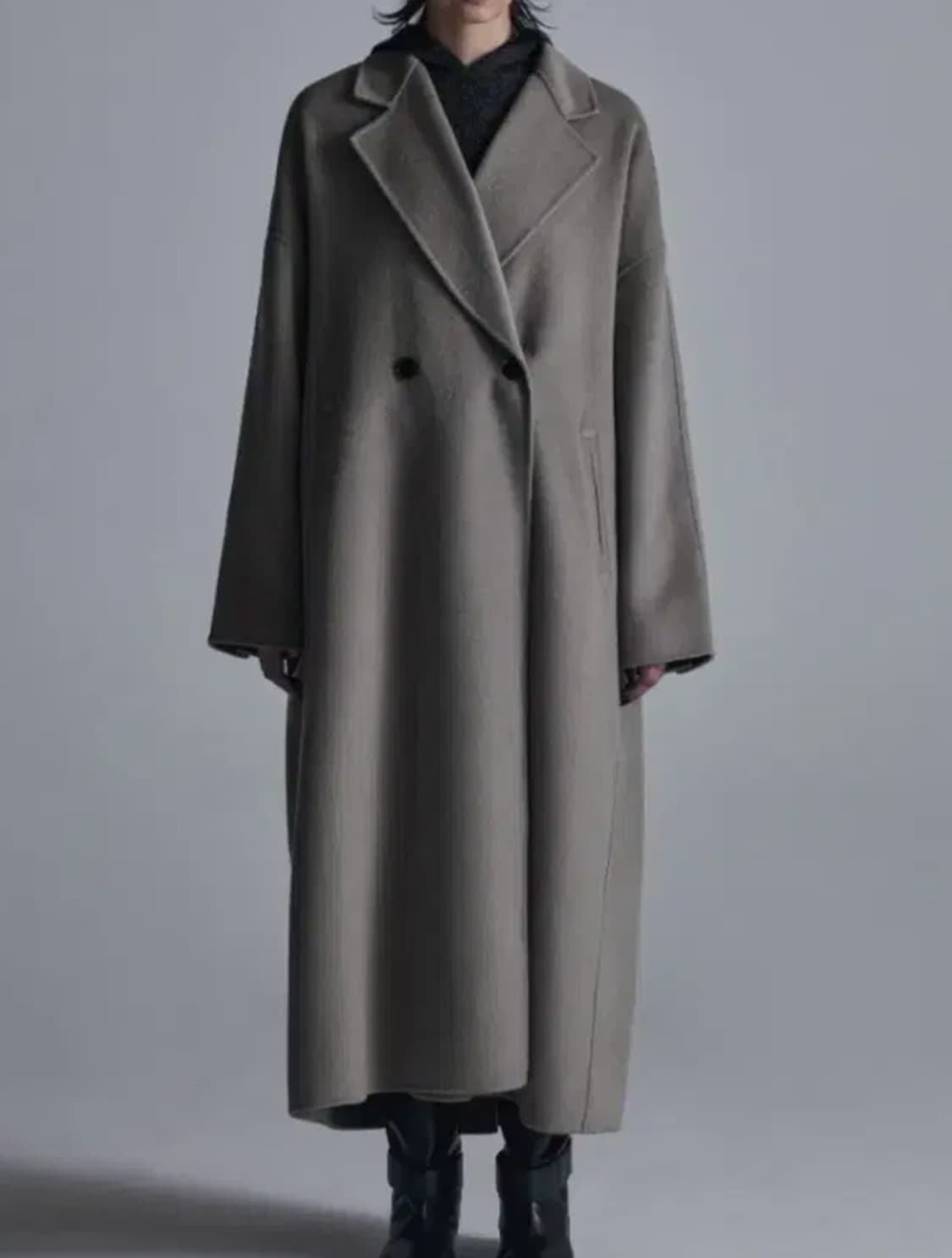 [새제품] 트리밍버드 와이드 롱코트 (24fw/카키 그레이) 상품이미지1