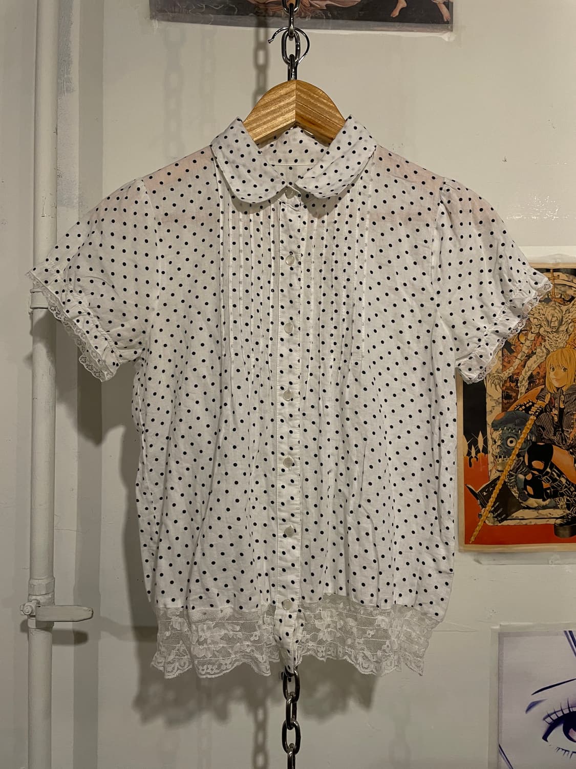 플라워 레이스 도트 패턴 반팔 셔츠 상품이미지1