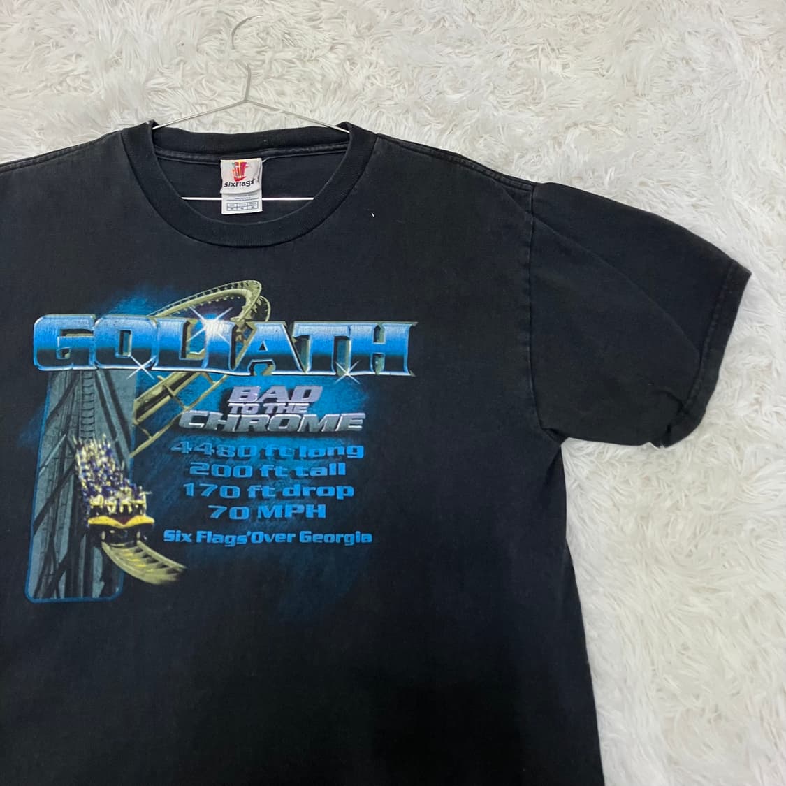 빈티지 블랙 식스플래그 프린팅 반팔 1006 힙합 스트릿 일본빈티지 상품이미지3