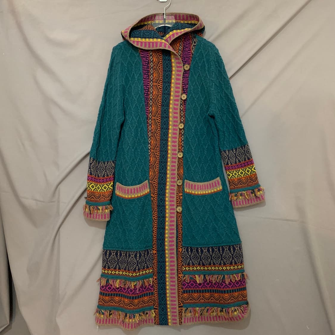 40 IVKO 모리 에스닉 히피 후드 롱 니트 가디건 코트 상품이미지1