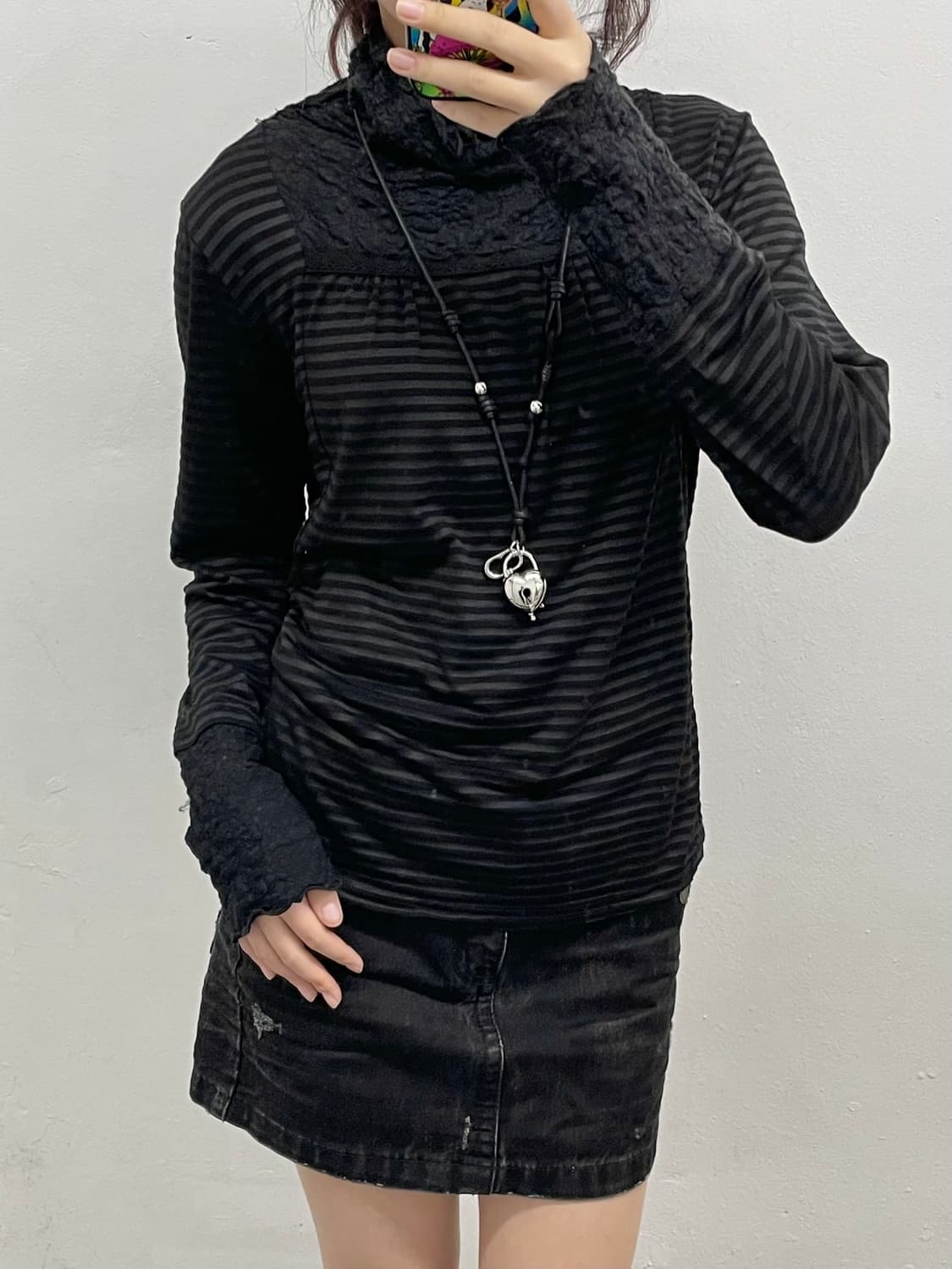 스트라이프 레이스 워머 폴라 슬리브 상품이미지4