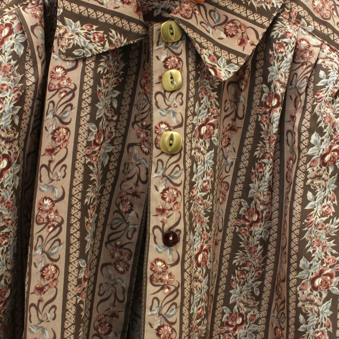 일본 빈티지 플라워 패턴 브라운 블라우스 상품이미지4